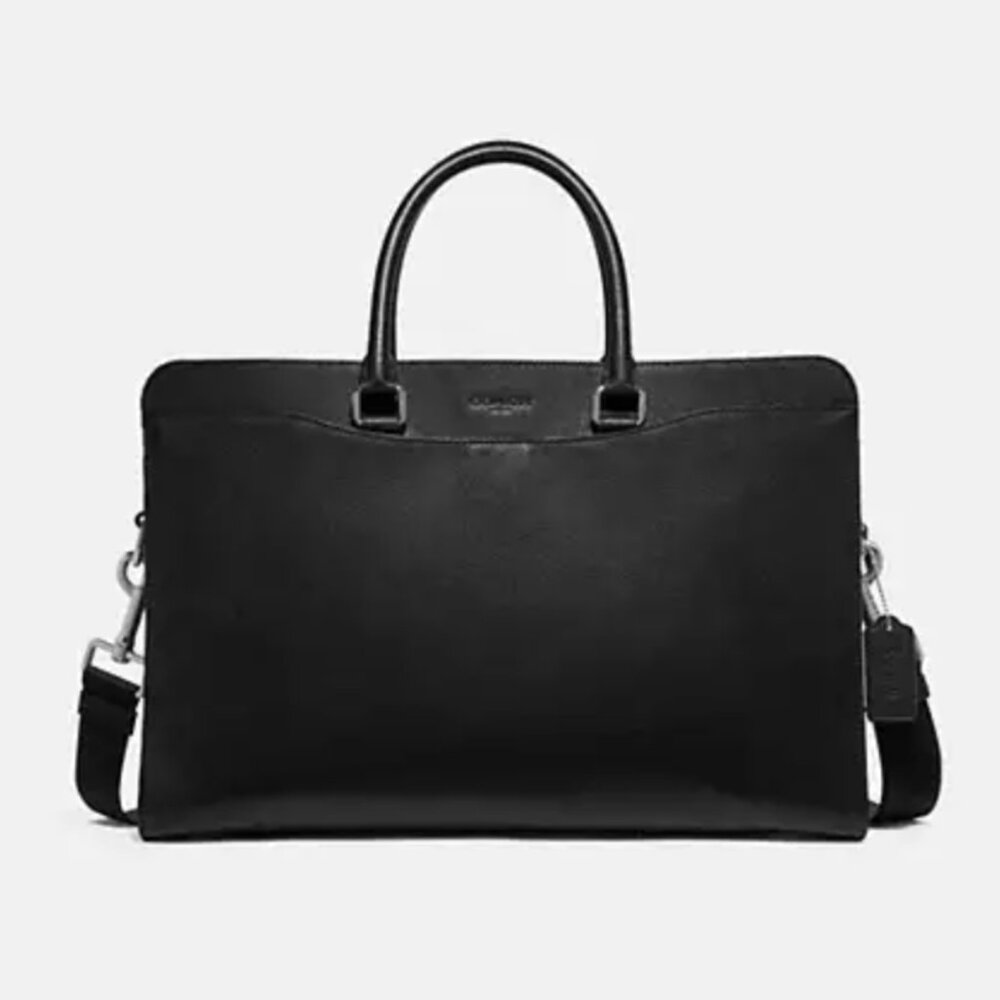 Coach Beckett Structured Briefcase in Black Calf Leather Nickel Hardware